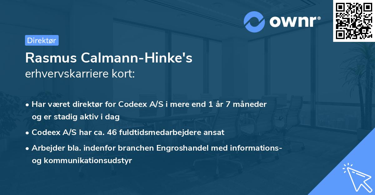 Rasmus Calmann-Hinke's erhvervskarriere kort