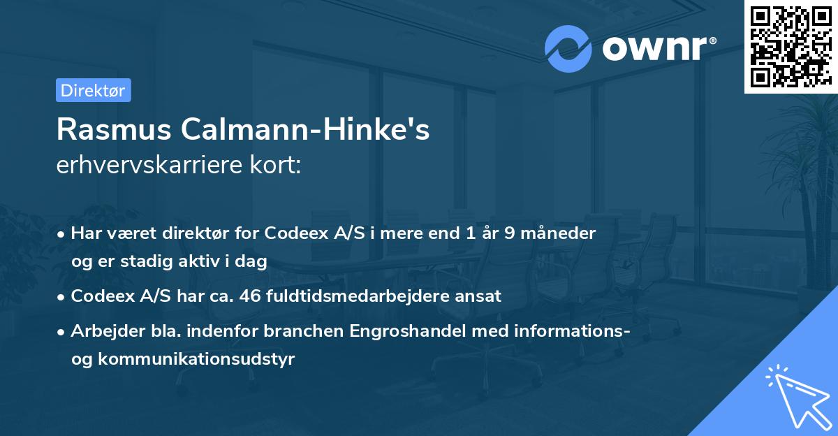 Rasmus Calmann-Hinke's erhvervskarriere kort