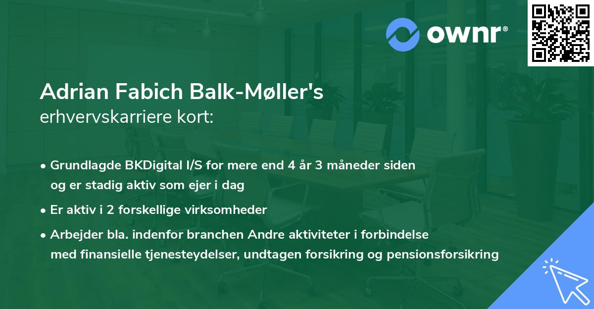 Adrian Fabich Balk-Møller's erhvervskarriere kort