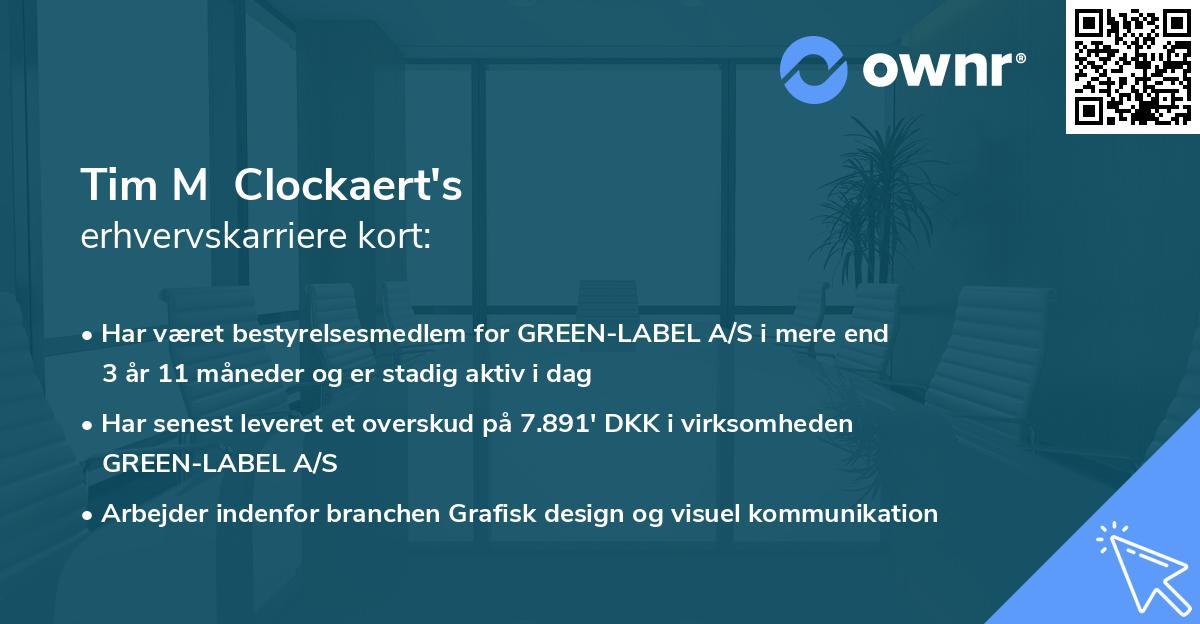 Tim M Clockaert's erhvervskarriere kort