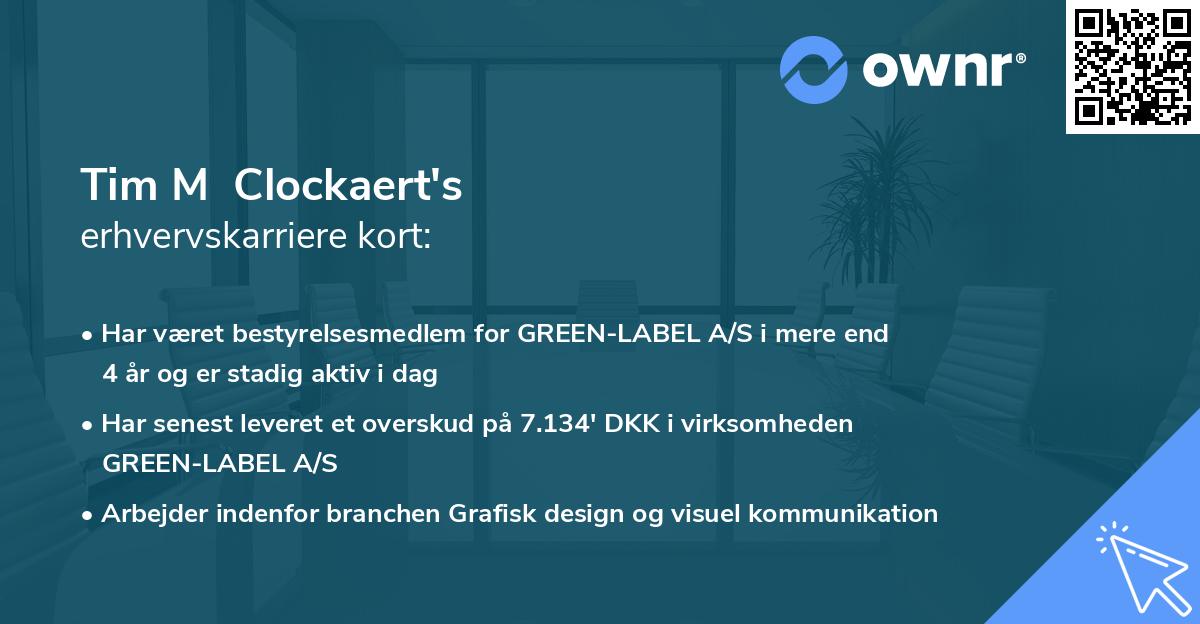 Tim M Clockaert's erhvervskarriere kort