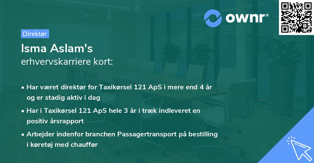 Isma Aslam's erhvervskarriere kort