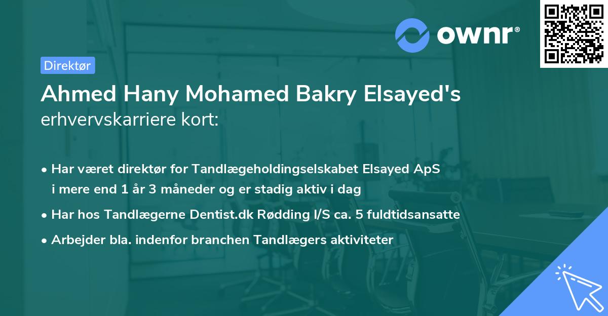 Ahmed Hany Mohamed Bakry Elsayed's erhvervskarriere kort