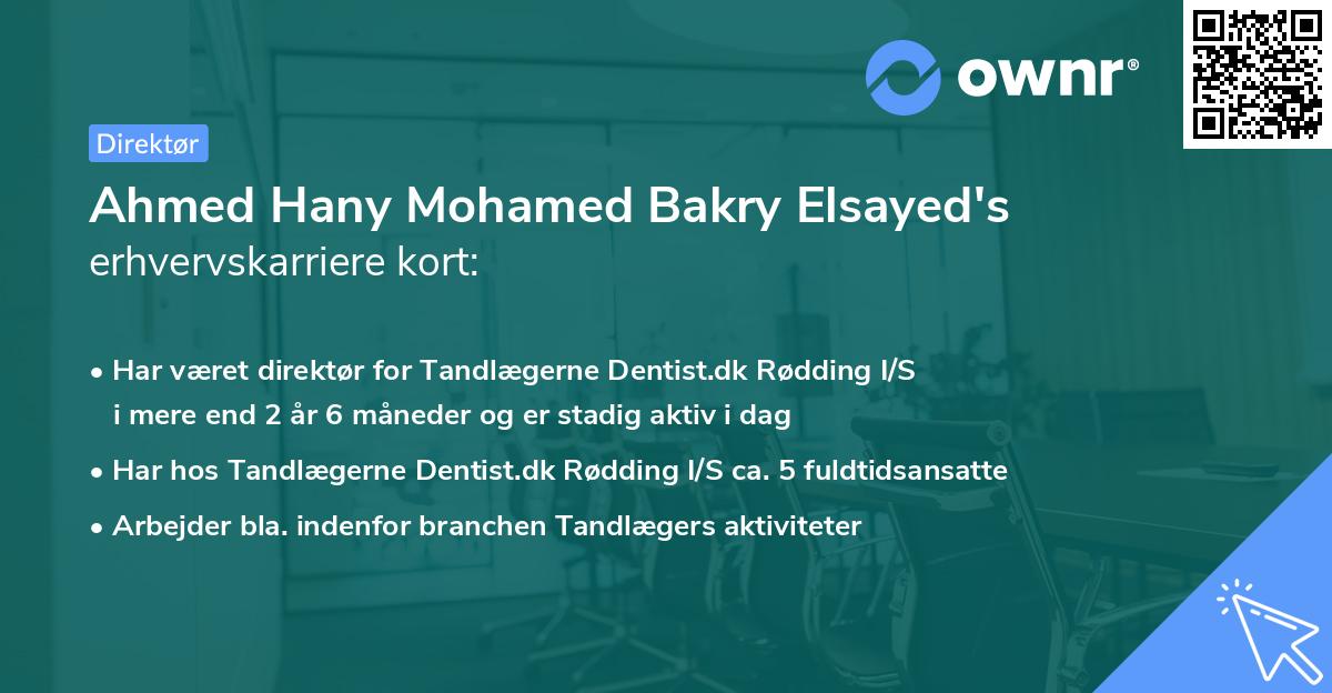Ahmed Hany Mohamed Bakry Elsayed's erhvervskarriere kort