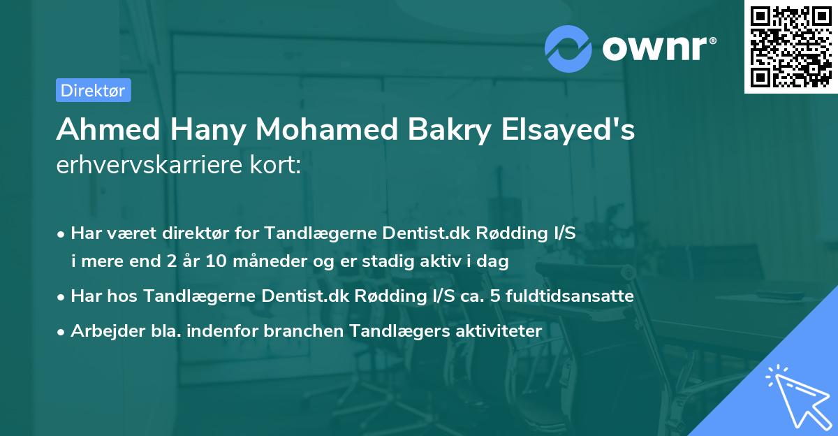 Ahmed Hany Mohamed Bakry Elsayed's erhvervskarriere kort