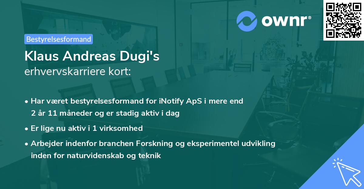 Klaus Andreas Dugi's erhvervskarriere kort