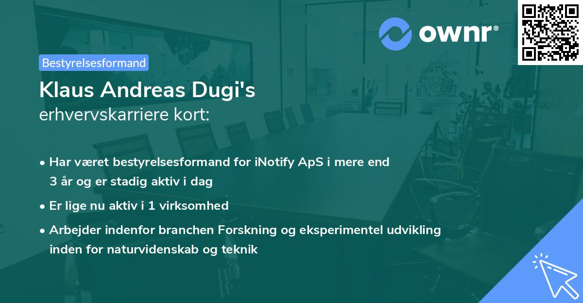 Klaus Andreas Dugi's erhvervskarriere kort