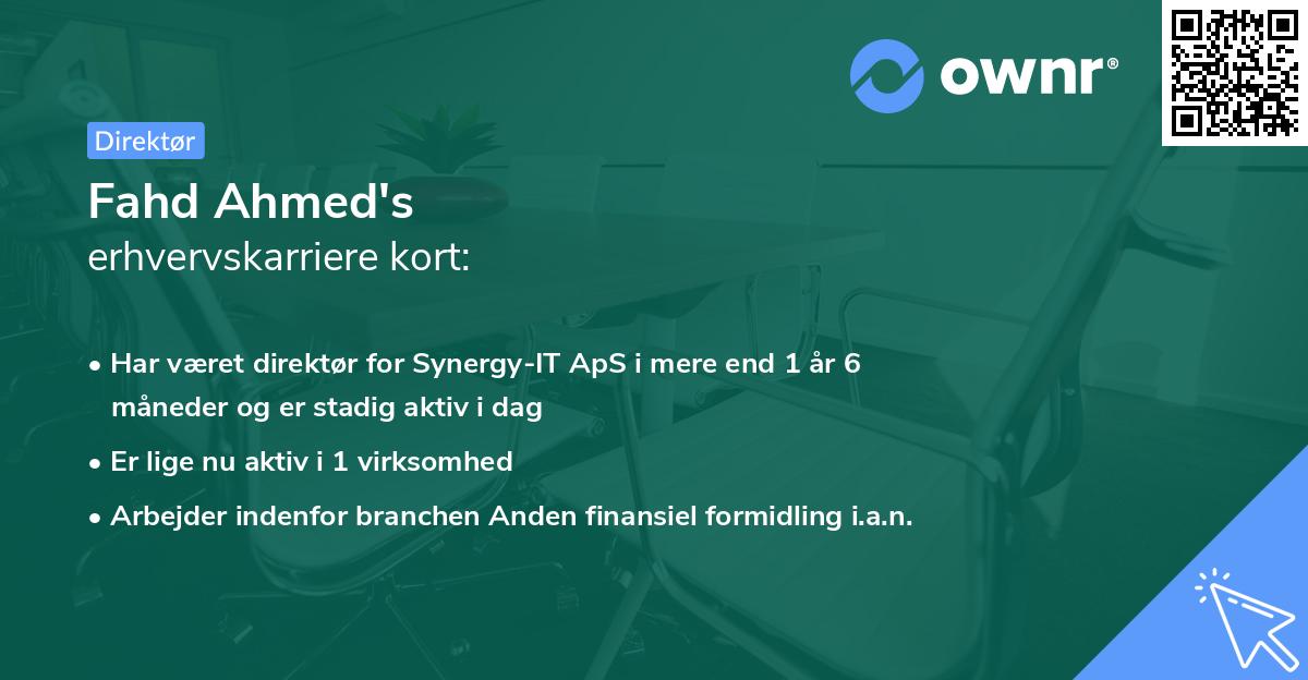 Fahd Ahmed's erhvervskarriere kort