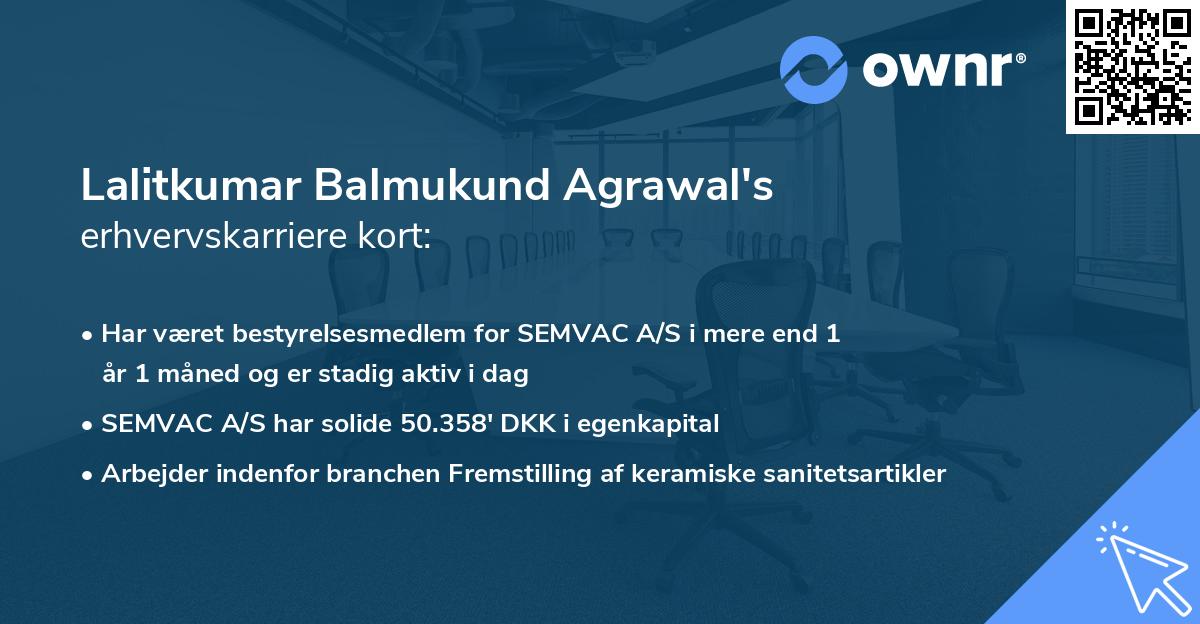 Lalitkumar Balmukund Agrawal's erhvervskarriere kort