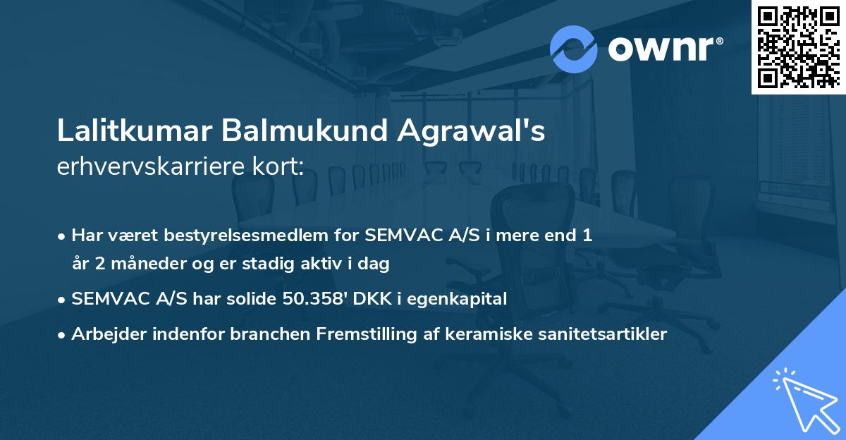 Lalitkumar Balmukund Agrawal's erhvervskarriere kort