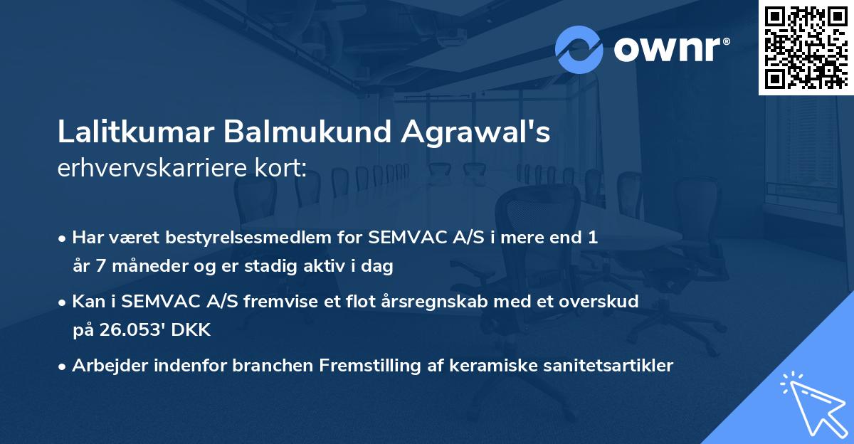 Lalitkumar Balmukund Agrawal's erhvervskarriere kort