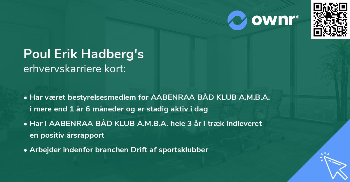 Poul Erik Hadberg's erhvervskarriere kort