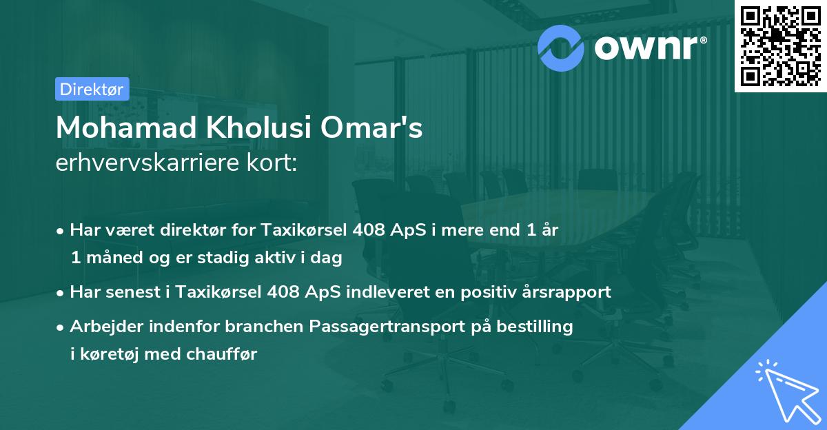 Mohamad Kholusi Omar's erhvervskarriere kort