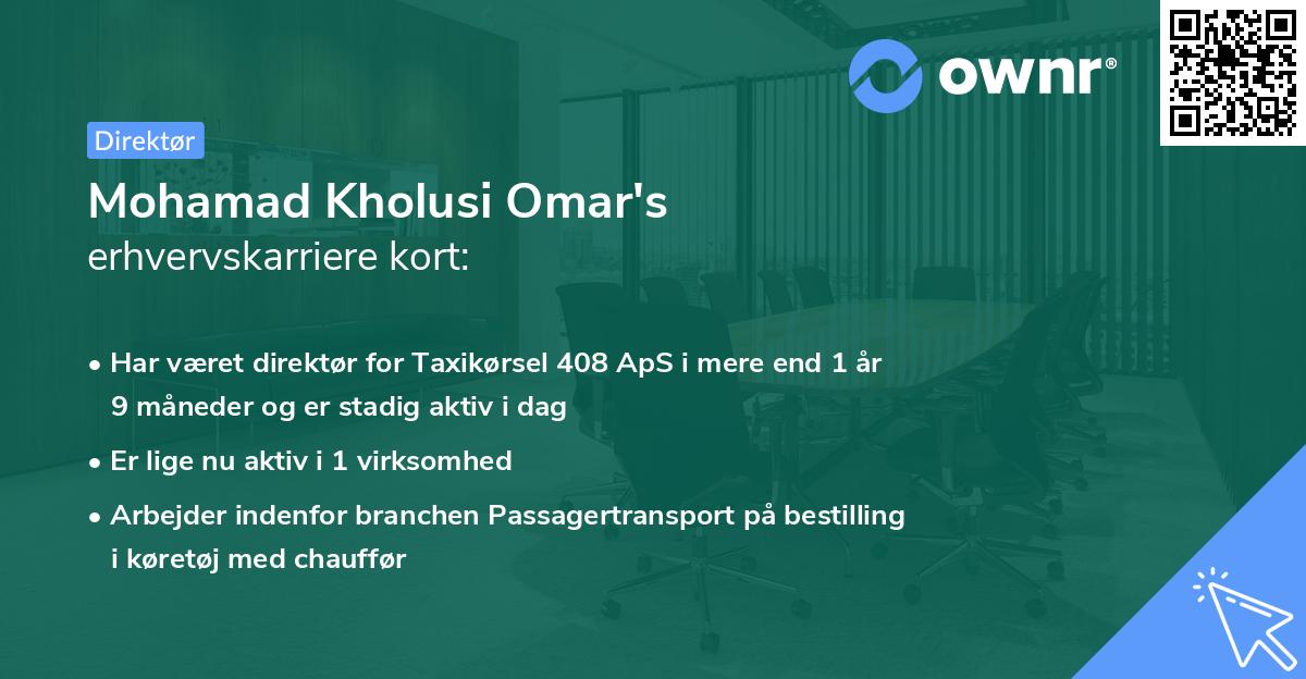 Mohamad Kholusi Omar's erhvervskarriere kort