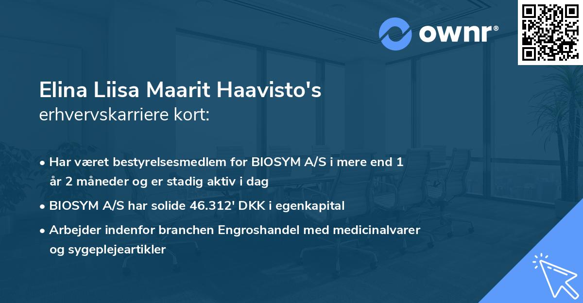Elina Liisa Maarit Haavisto's erhvervskarriere kort