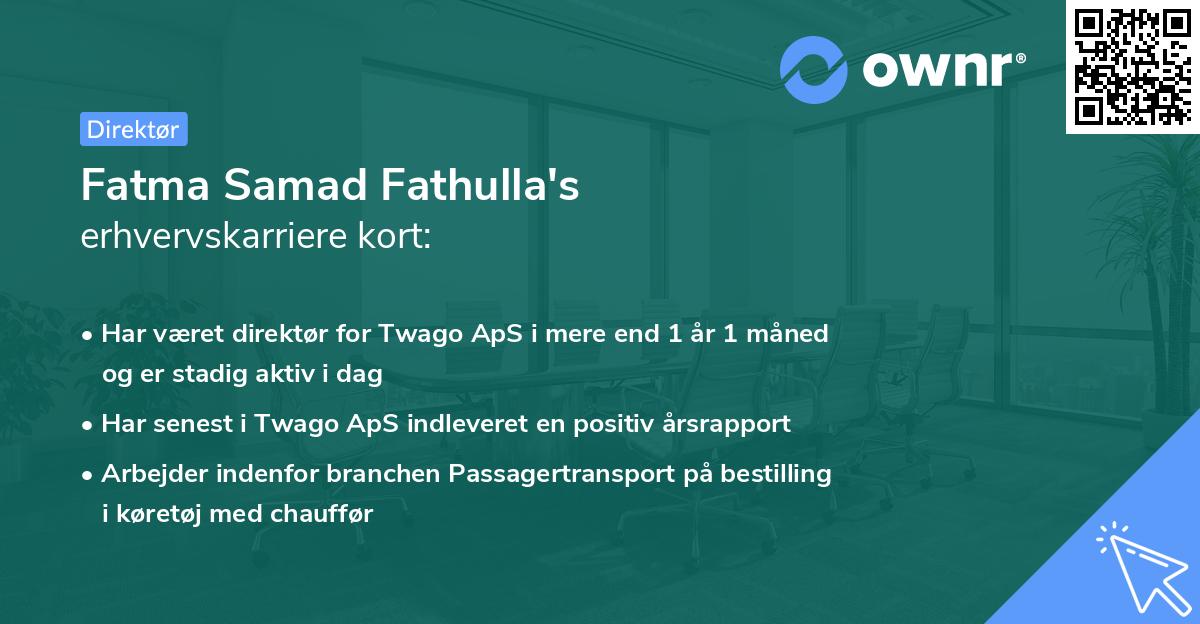Fatma Samad Fathulla's erhvervskarriere kort