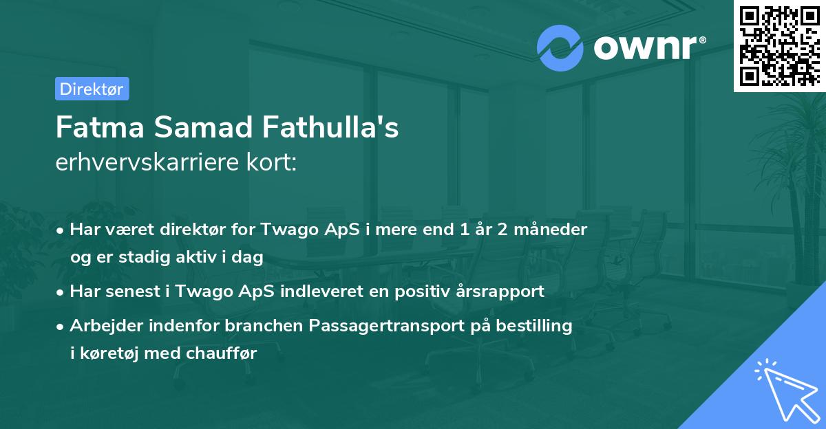 Fatma Samad Fathulla's erhvervskarriere kort