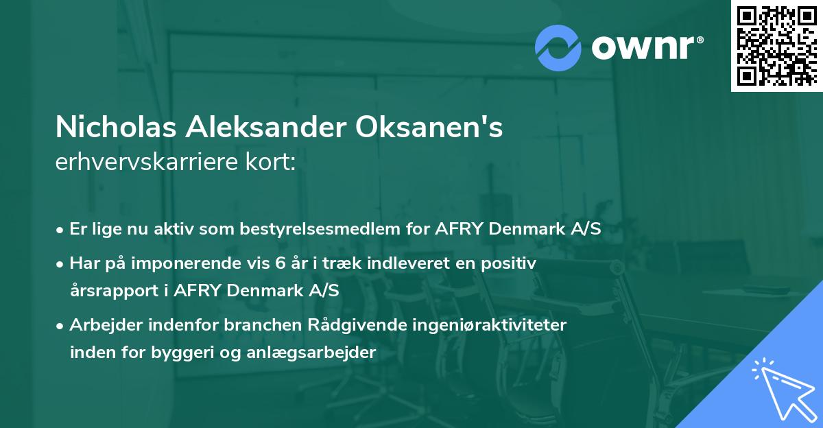 Nicholas Aleksander Oksanen's erhvervskarriere kort