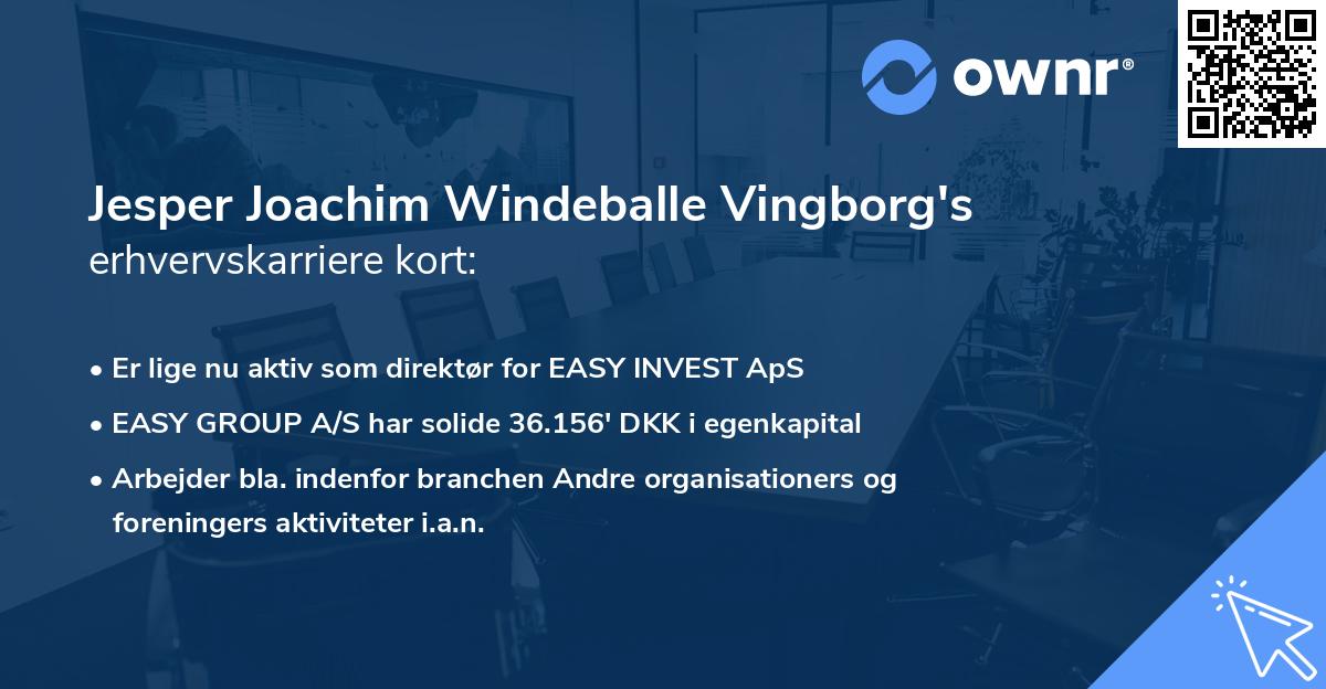 Jesper Joachim Windeballe Vingborg's erhvervskarriere kort