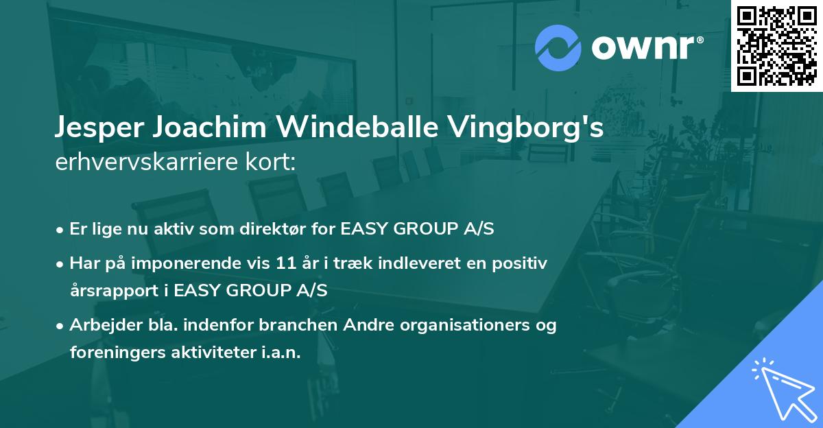 Jesper Joachim Windeballe Vingborg's erhvervskarriere kort
