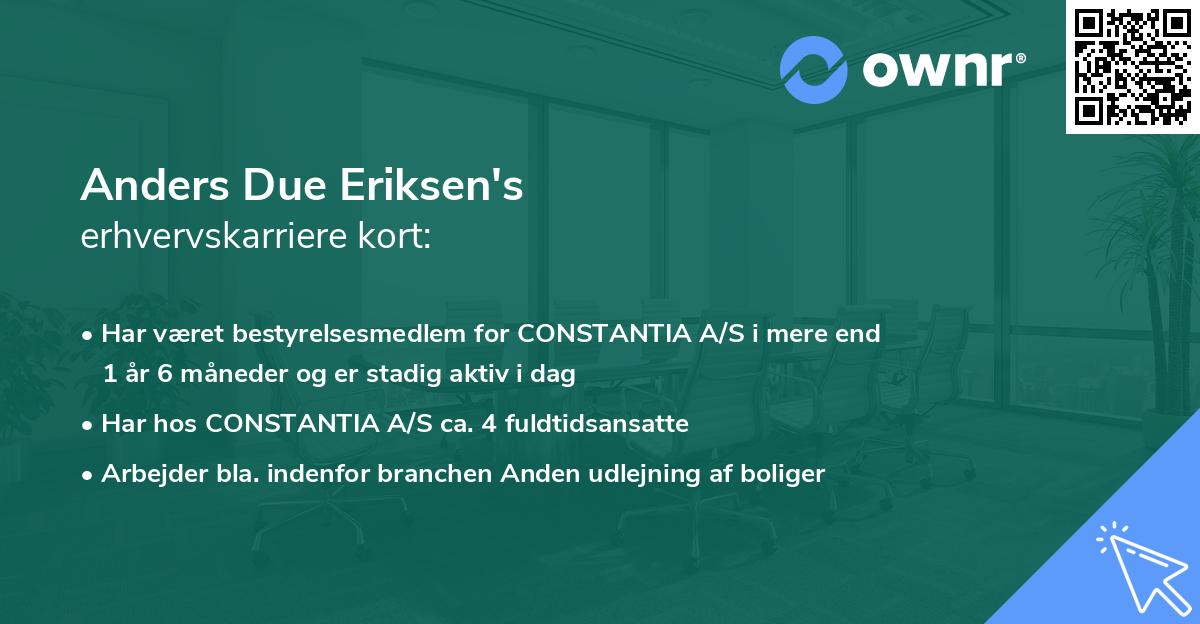 Anders Due Eriksen's erhvervskarriere kort