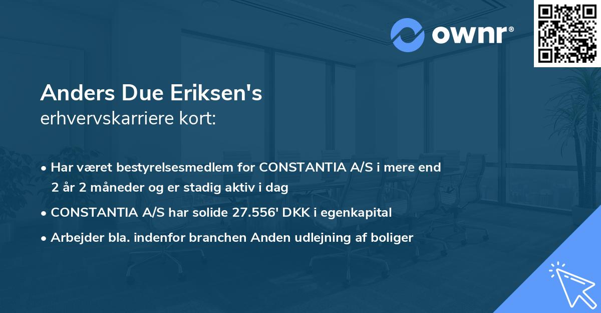 Anders Due Eriksen's erhvervskarriere kort