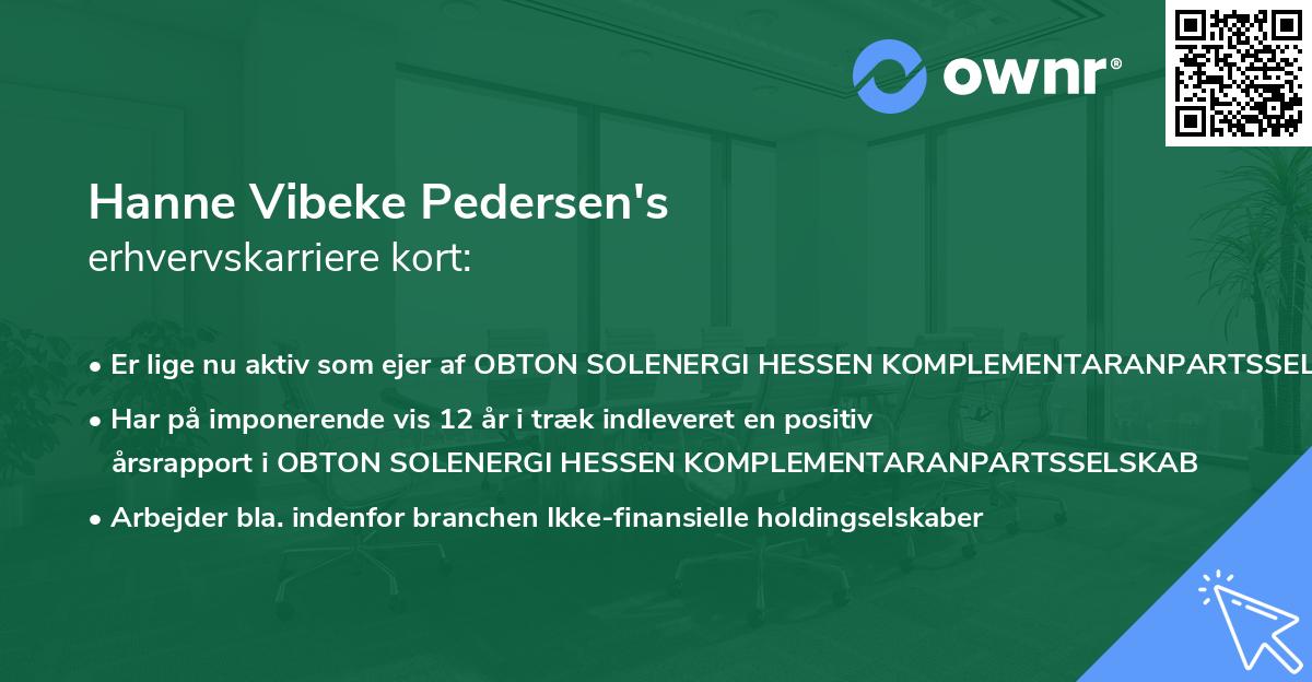 Hanne Vibeke Pedersen's erhvervskarriere kort