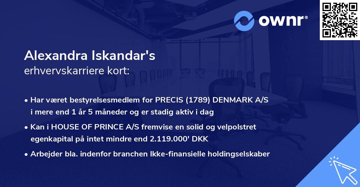 Alexandra Iskandar's erhvervskarriere kort