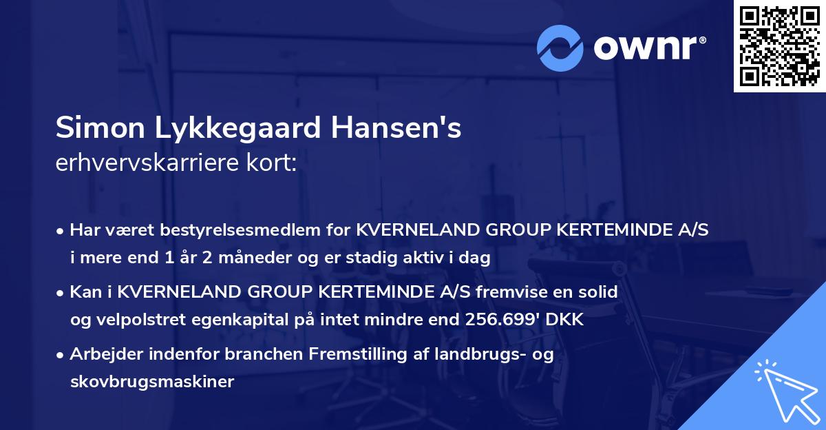 Simon Lykkegaard Hansen's erhvervskarriere kort