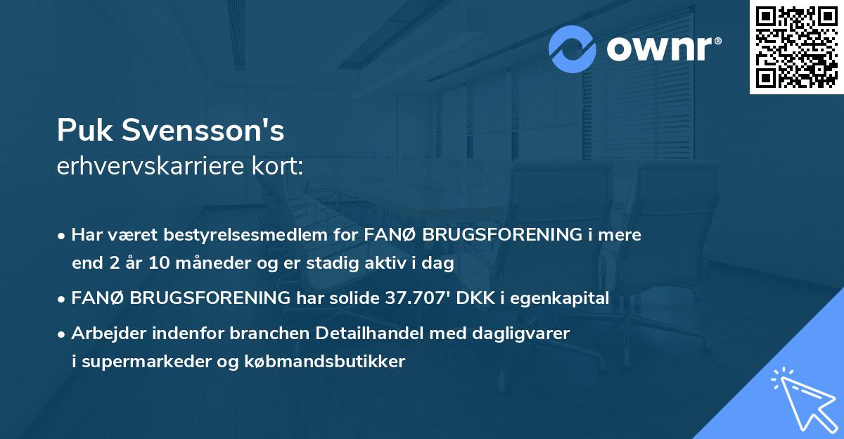 Puk Svensson's erhvervskarriere kort