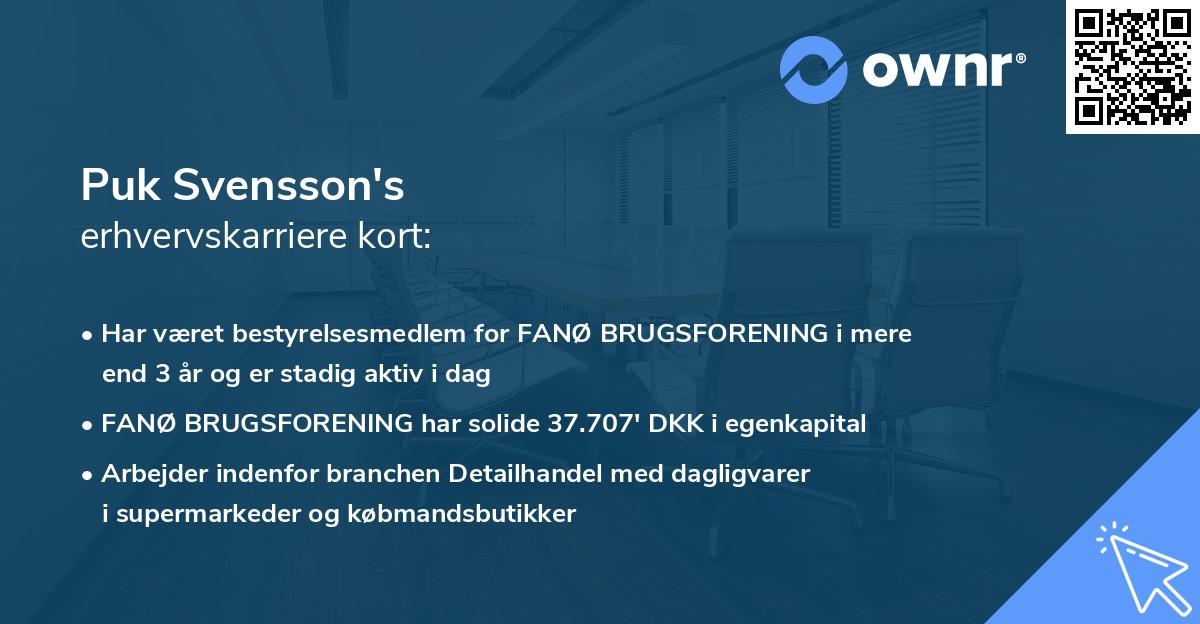 Puk Svensson's erhvervskarriere kort