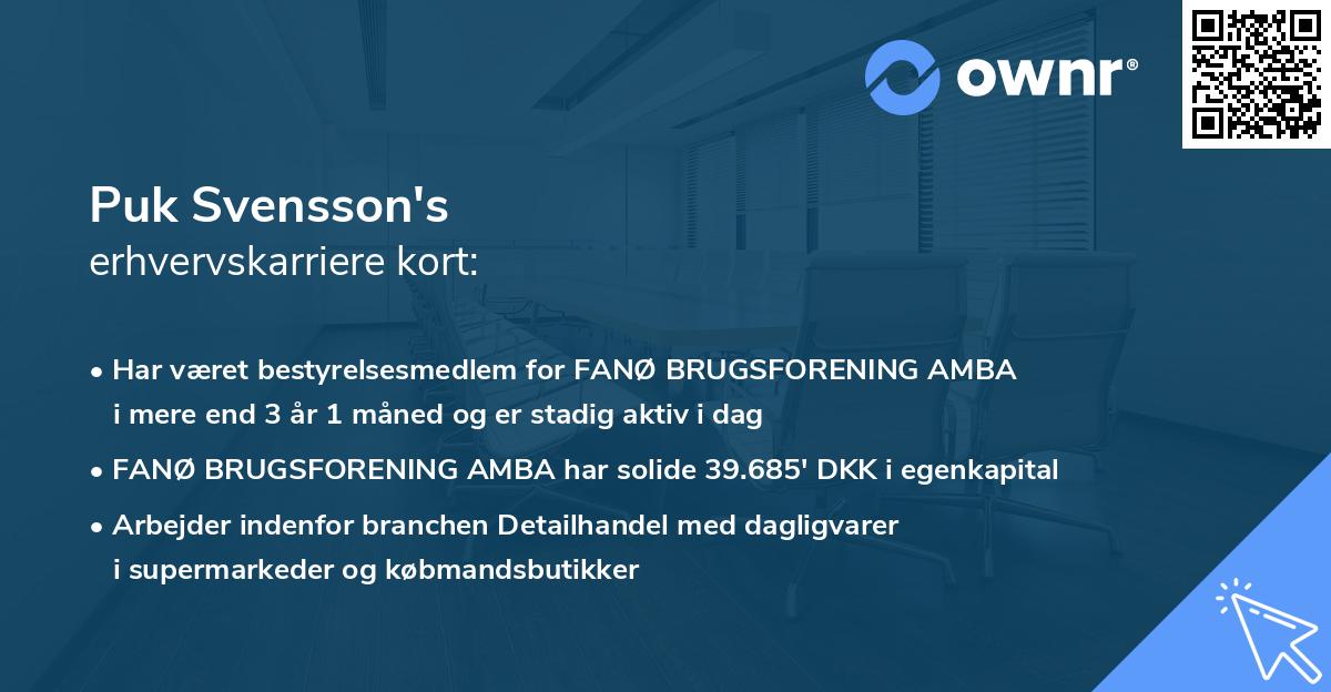 Puk Svensson's erhvervskarriere kort