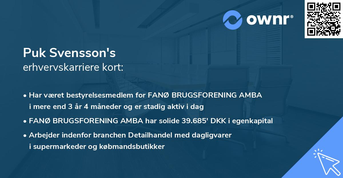 Puk Svensson's erhvervskarriere kort