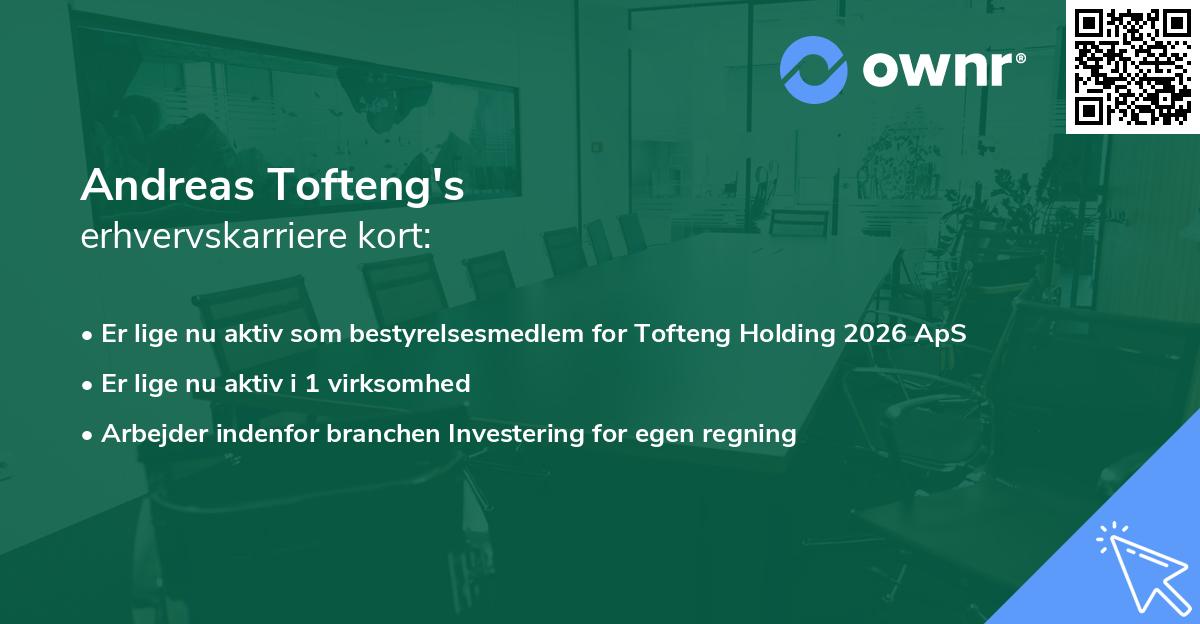 Andreas Tofteng's erhvervskarriere kort