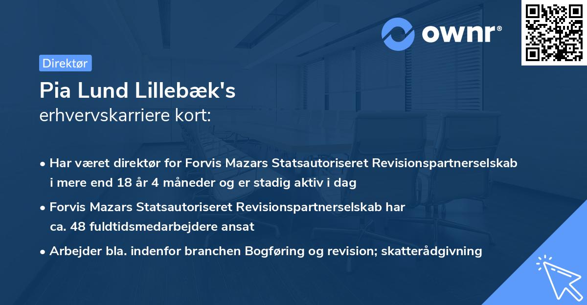 Pia Lund Lillebæk's erhvervskarriere kort