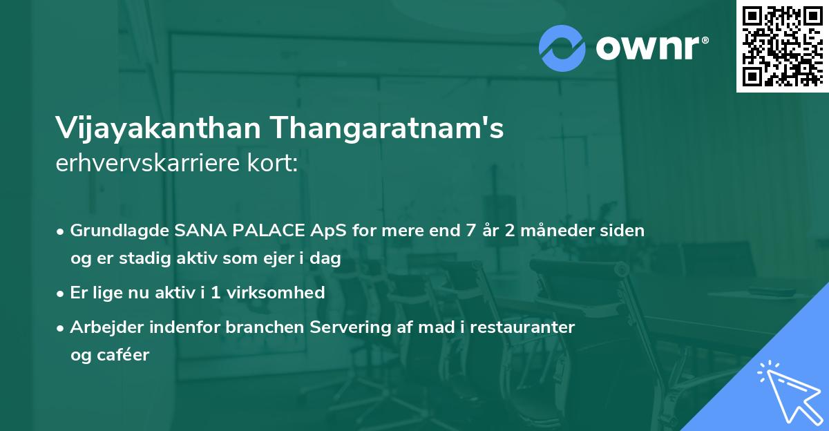 Vijayakanthan Thangaratnam's erhvervskarriere kort