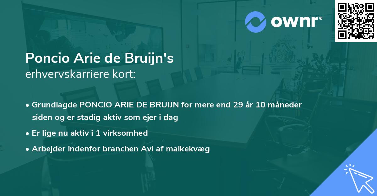 Poncio Arie de Bruijn's erhvervskarriere kort