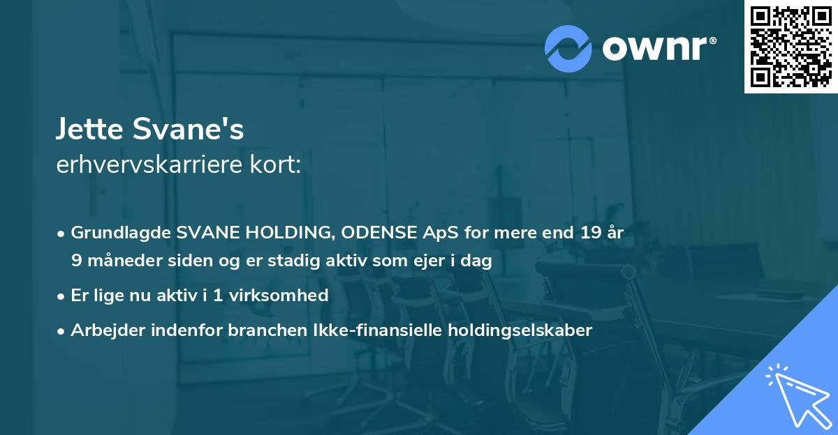 Jette Svane's erhvervskarriere kort