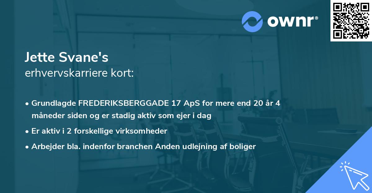 Jette Svane's erhvervskarriere kort