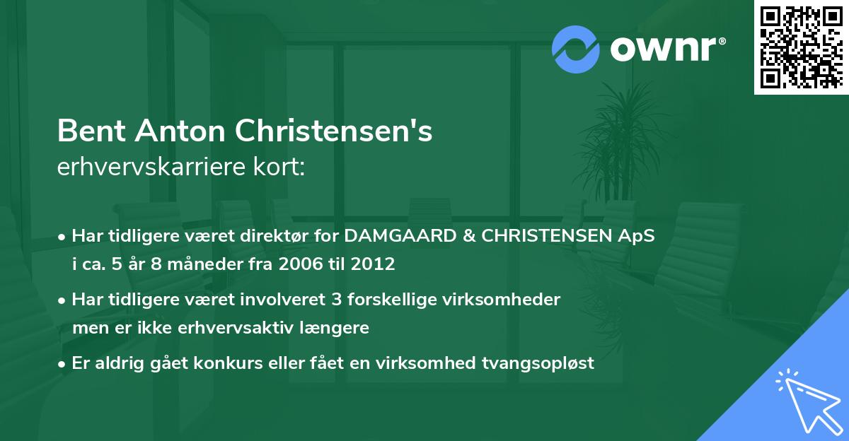 Bent Anton Christensen's erhvervskarriere kort
