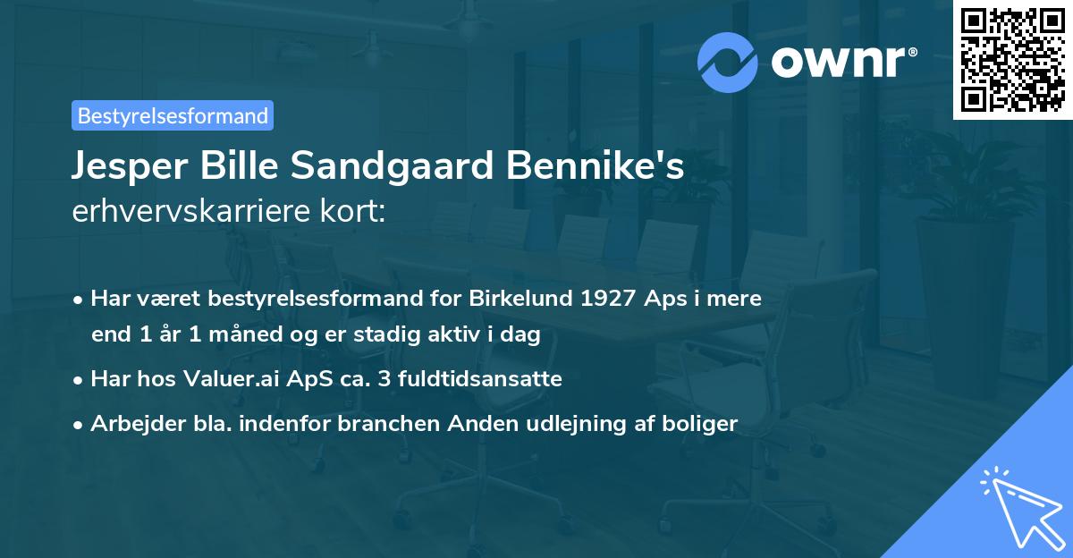 Jesper Bille Sandgaard Bennike's erhvervskarriere kort