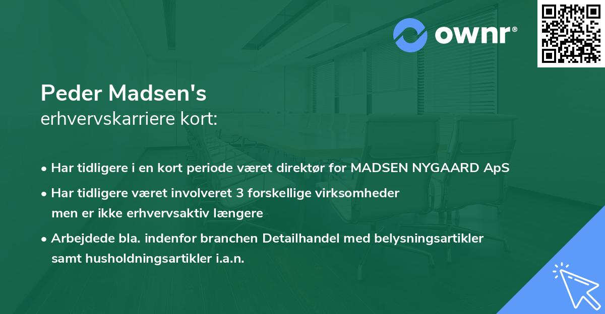 Peder Madsen's erhvervskarriere kort