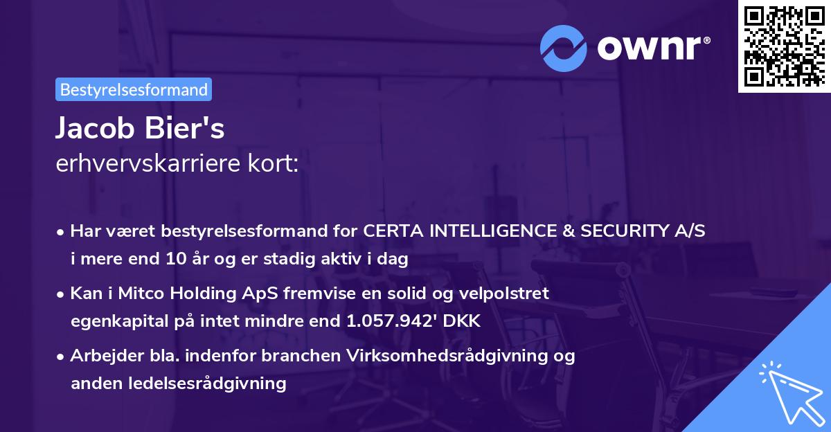 Jacob Bier's erhvervskarriere kort