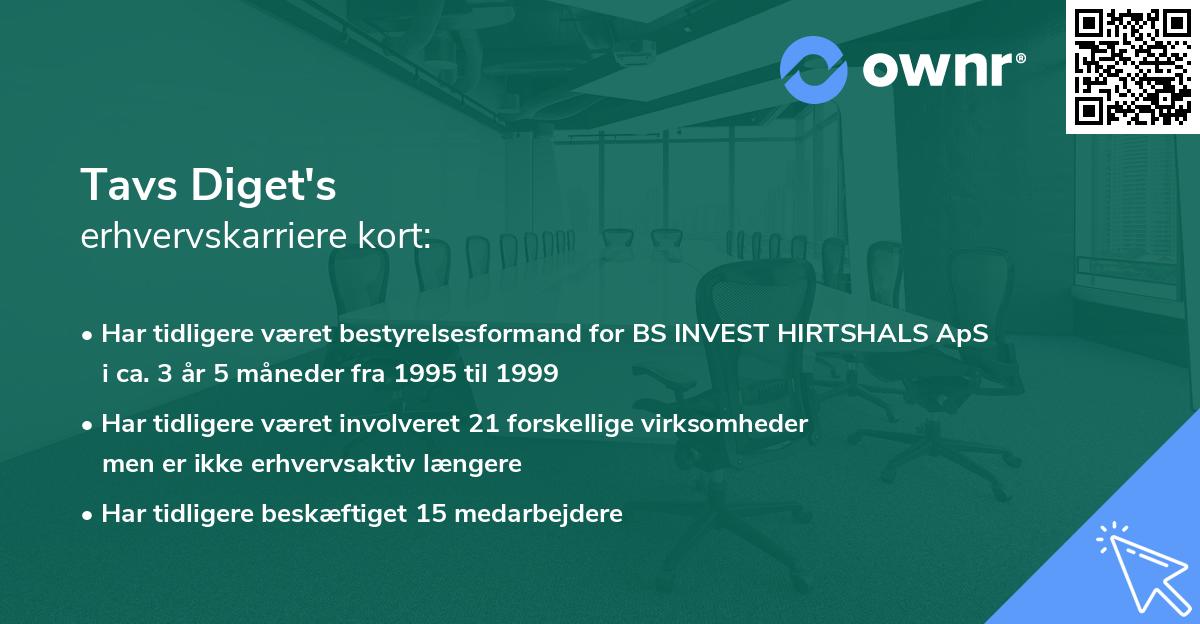 Tavs Diget's erhvervskarriere kort