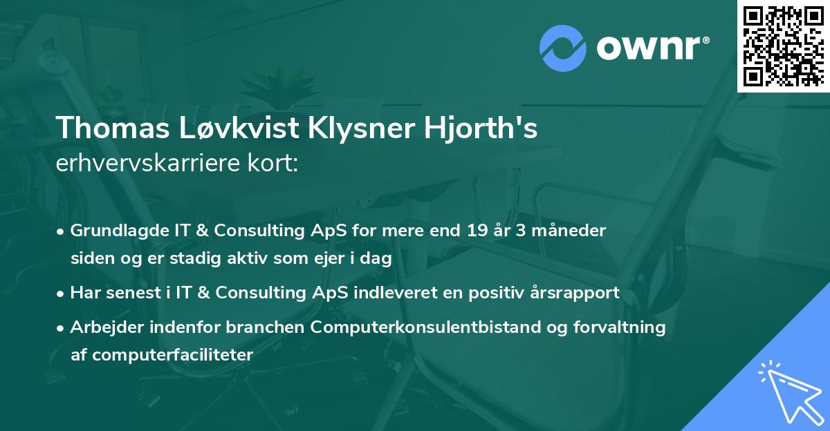 Thomas Løvkvist Klysner Hjorth's erhvervskarriere kort