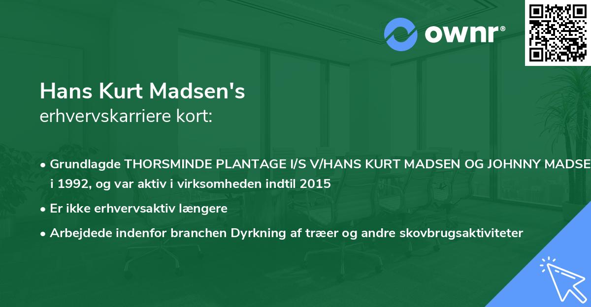 Hans Kurt Madsen's erhvervskarriere kort