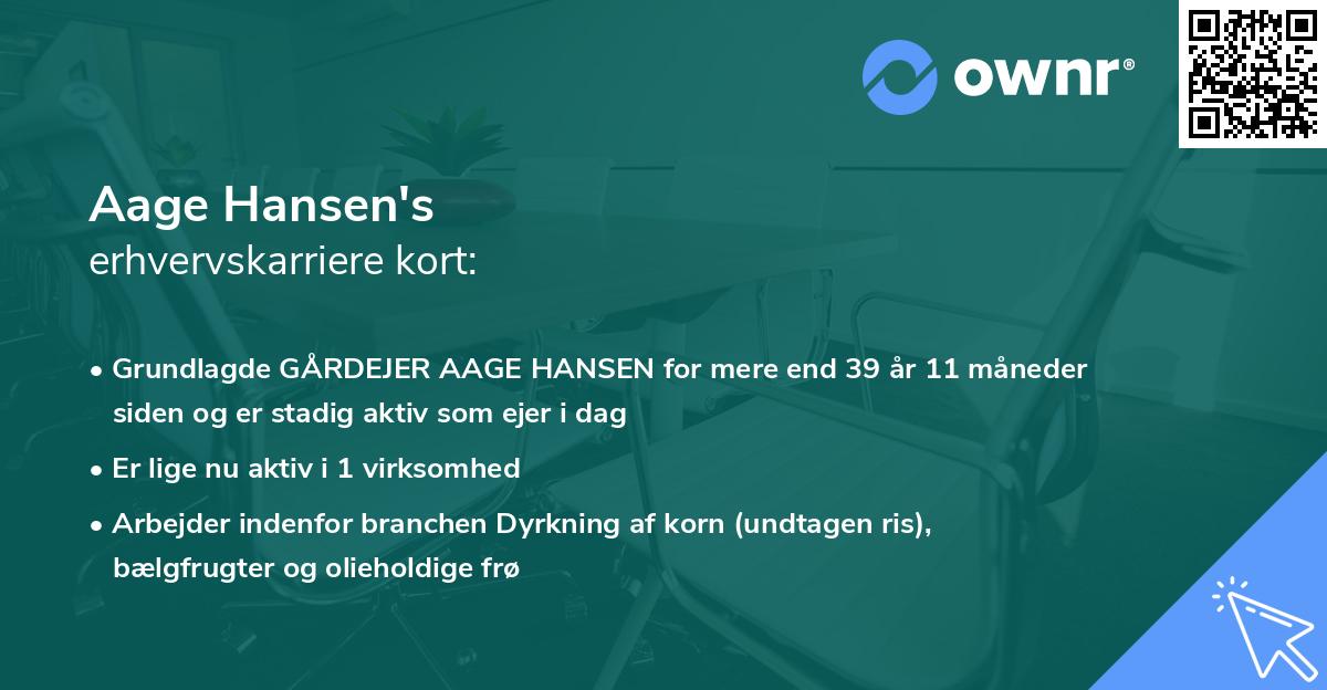Aage Hansen's erhvervskarriere kort
