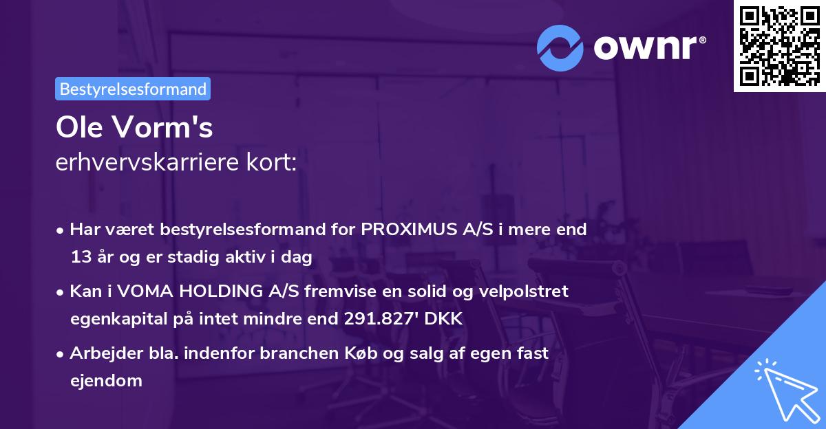 Ole Vorm's erhvervskarriere kort