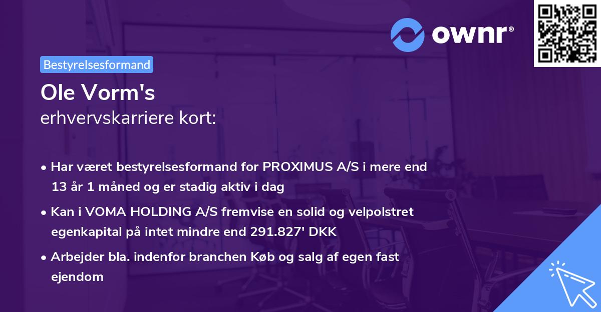Ole Vorm's erhvervskarriere kort
