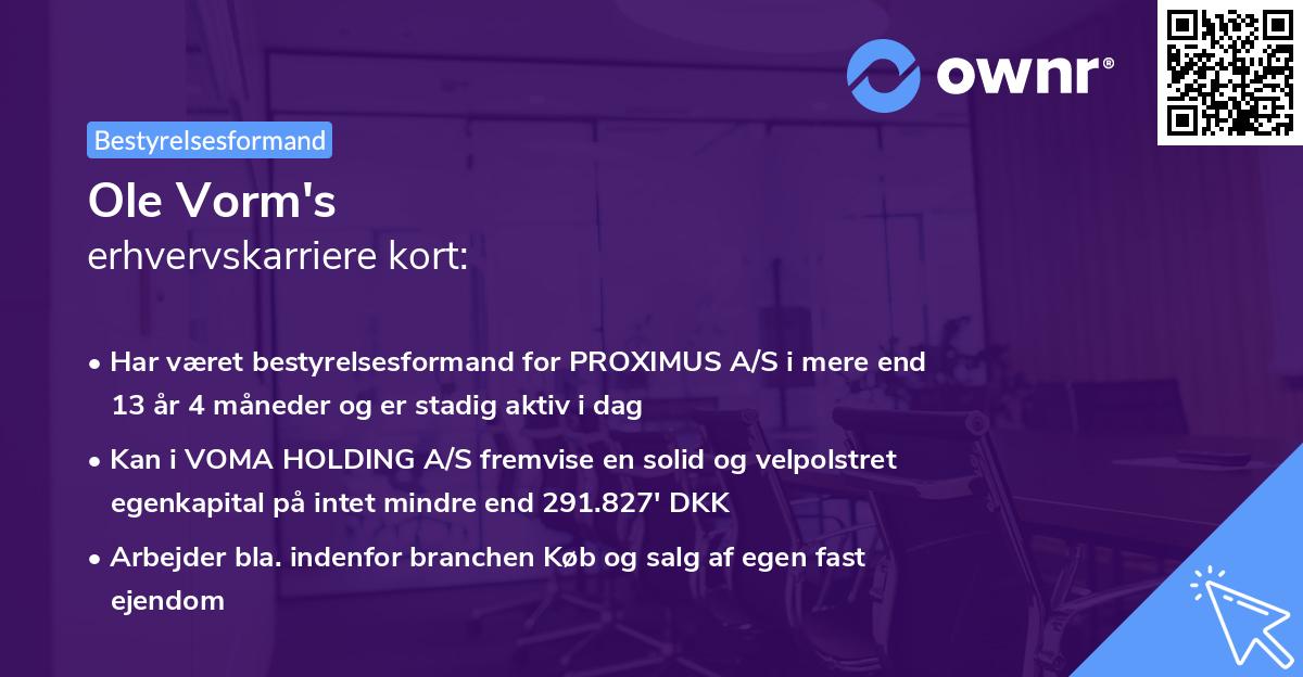 Ole Vorm's erhvervskarriere kort